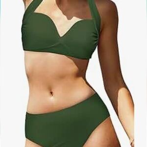 HolaDream Halter Push Up Bikini in Army Green Size 2XL